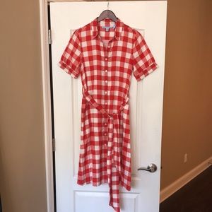 Draper James Collection Red and White Silk Blend Gingham Dress, Size 10. EUC.